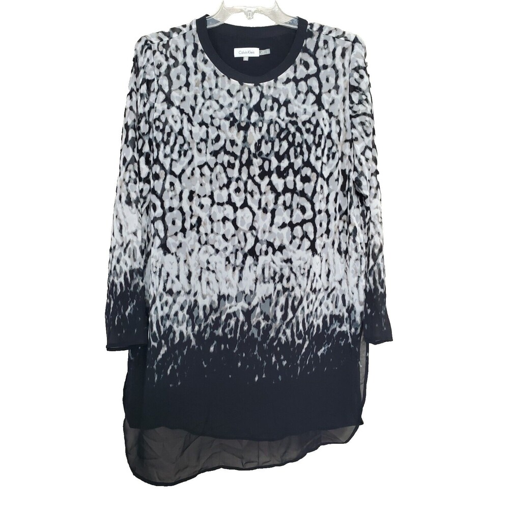 Calvin Klein Animal Print Chiffon Long Sleeve Lined Tunic Size XL